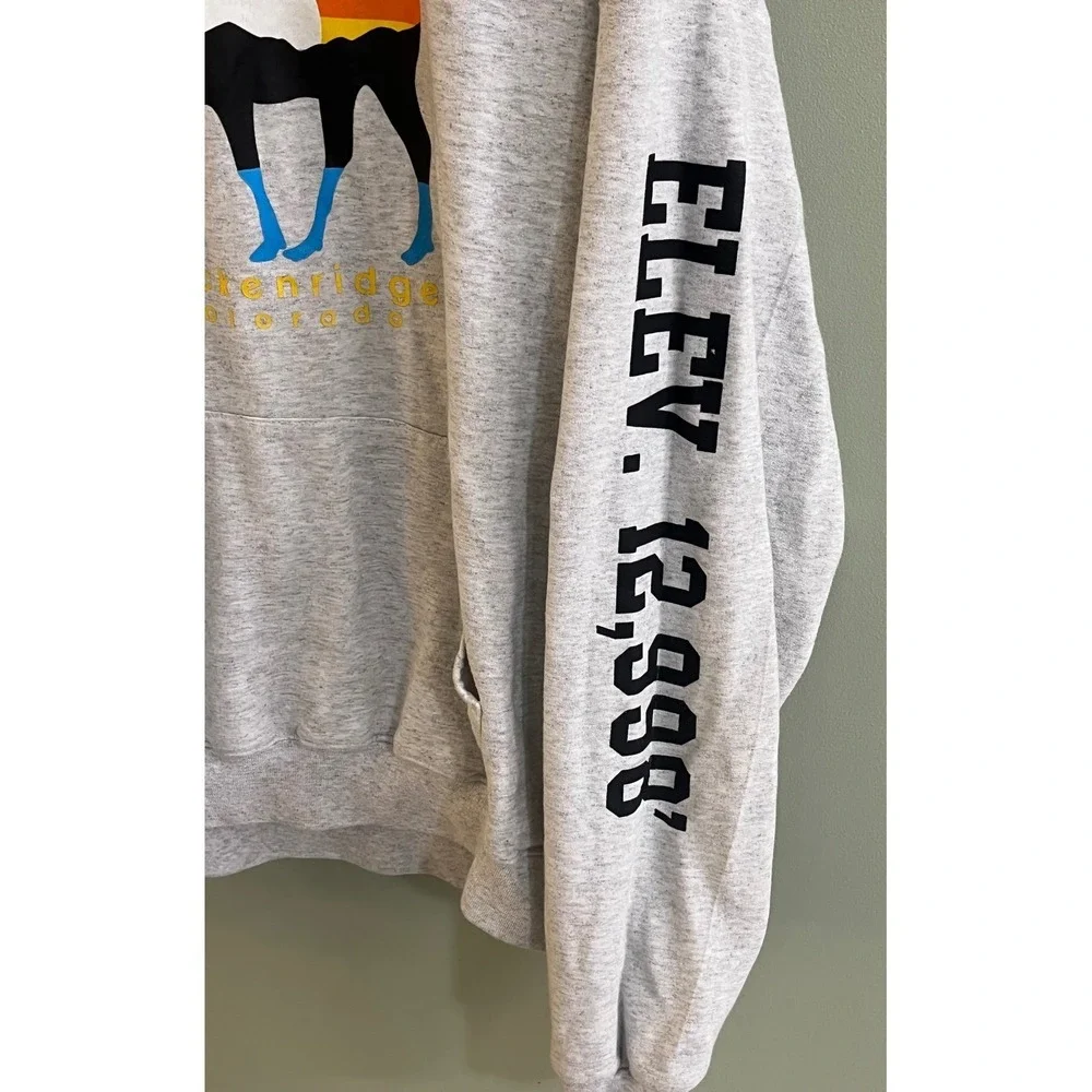 Breckenridge Colorado Sunset Rainbow Moose Block Color Gray Pull Over‎ Hoodie XL